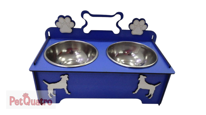 GEÇMELİ AHŞAP KEMİK FİGÜRLÜ KÖPEK MAMA KABI İKİLİ