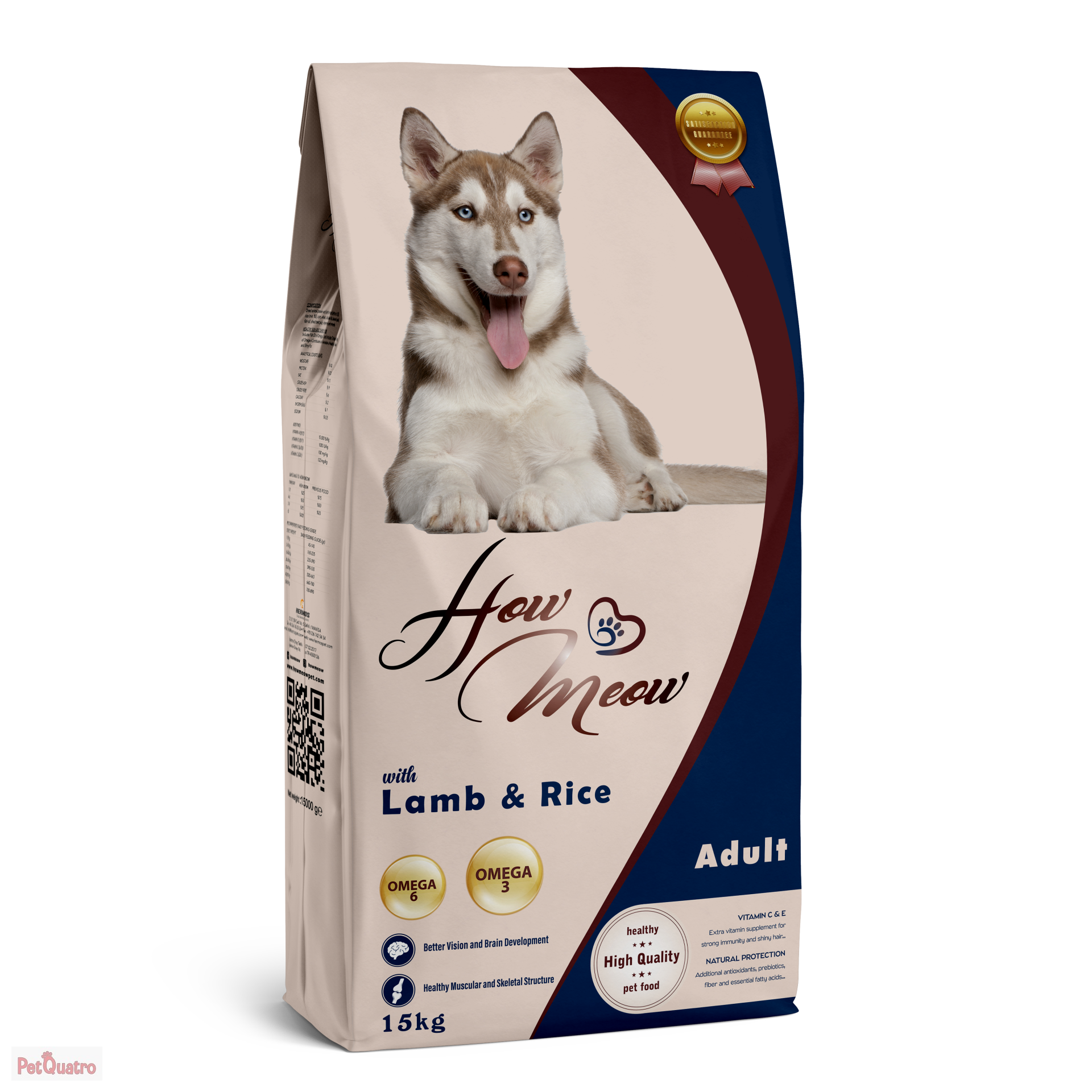 HOW MEOW YETİŞKİN KÖPEK MAMASI KUZU&PİRİNÇ 15KG