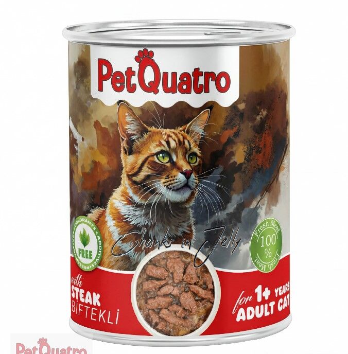 PETQUATRO YETİŞKİN KEDİ KONSERVE BİFTEKLİ 400GR