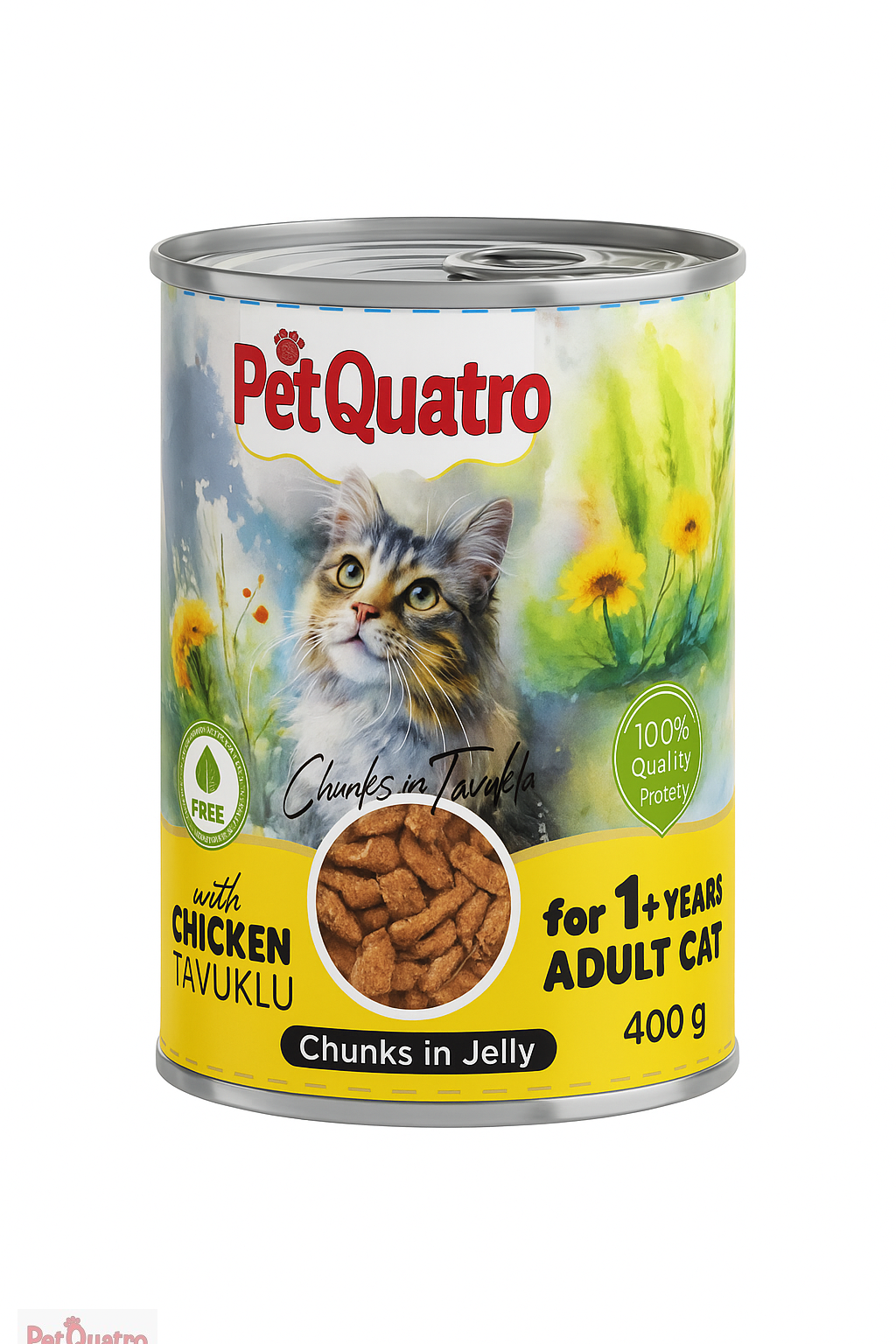 PETQUATRO YETİŞKİN KEDİ KONSERVE TAVUKLU 400GR