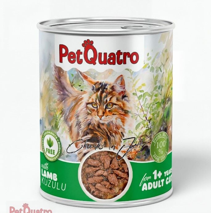 PETQUATRO YETİŞKİN KEDİ KONSERVE KUZULU 400GR