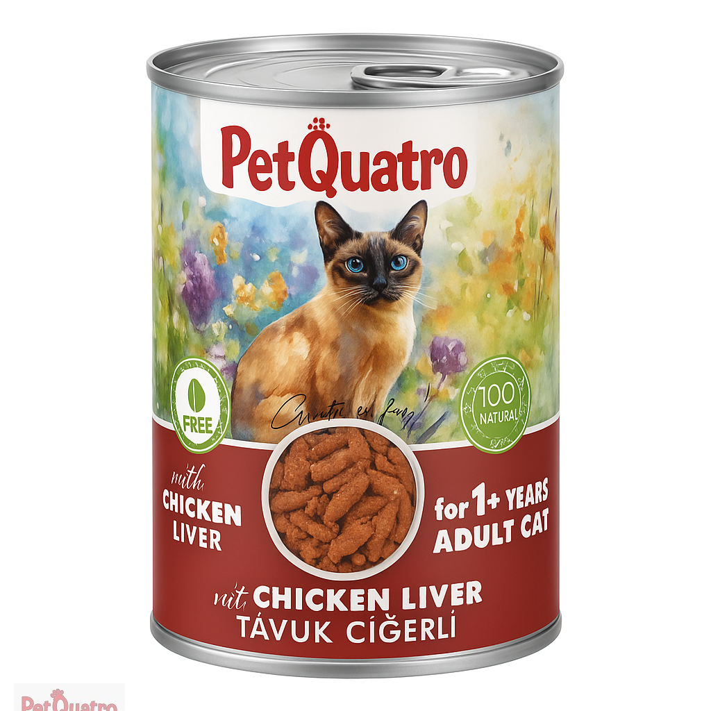 PETQUATRO YETİŞKİN KEDİ KONSERVE CİĞERLİ 400 GR