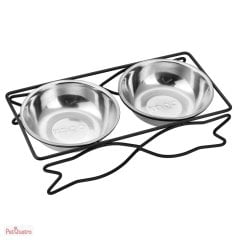 2 Lİ LÜX METAL AYAKLI KEDİ MAMA VE SU KABI