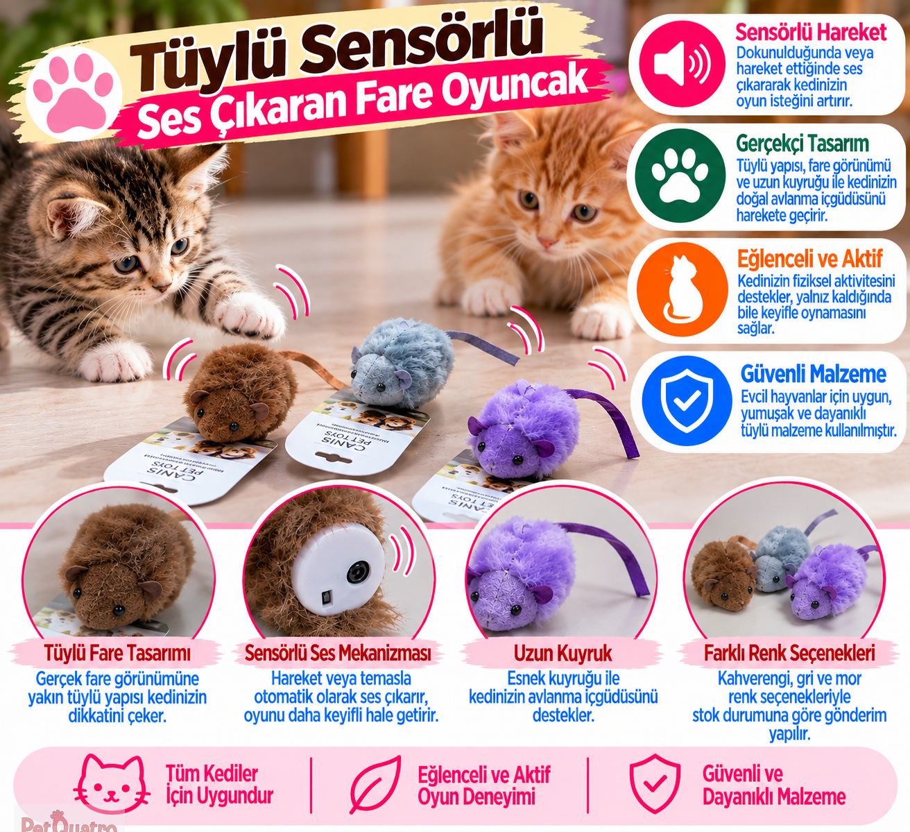 Cans Tüylü Sensörlü Ses Çıkaran Fare Oyuncak
