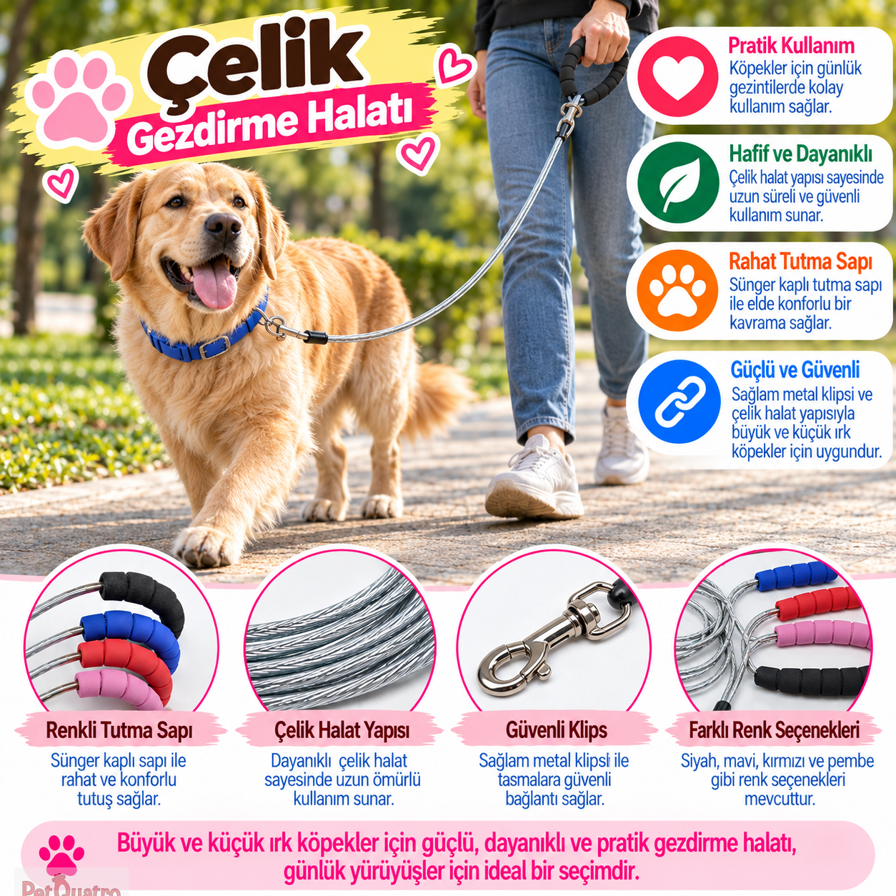 Cans Çelik Gezdirme Tasması 4mm*150cm
